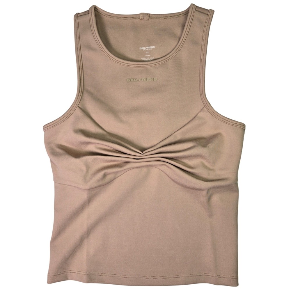Girlfriend Collective XS Twist Top Quinn High Neck Tank Top NWT Brown Activewear